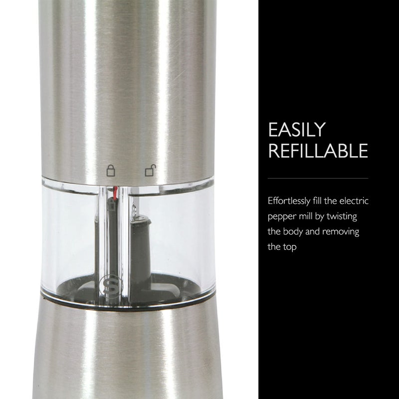 Cole & Mason Hampstead Electronic Salt Mill - Electric Salt Grinder Set - Adjustable Electric Spice Grinder - Kitchen Tool & Gadget - Hand Wash - Stainless Steel - Image 5
